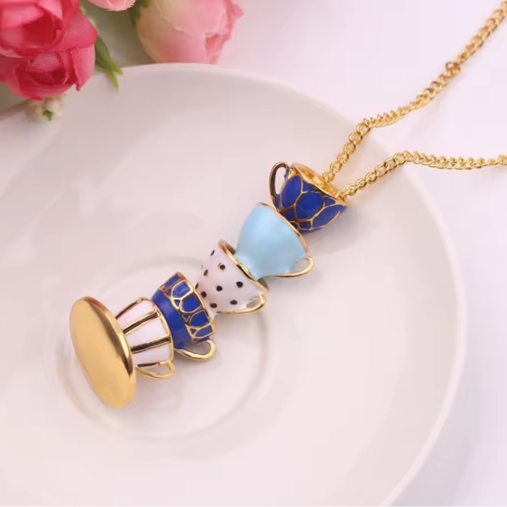 Alice In Wonderland Teacup Gold Necklace